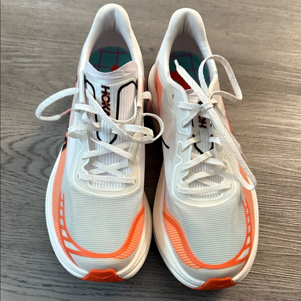 Hoka White and Orange Athletic Shoes